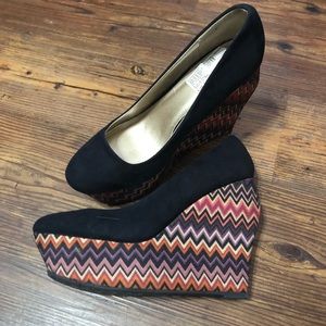 Qupid Platform Heels with Chevron Pattern